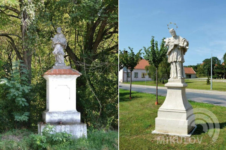 Dvě sochy sv. Jana Nepomuckého měly původně zřejmě ochraňovat obec z východní i západní strany. První socha z roku 1717 stojí u cesty ze Sedlece u Mikulova k Portzskému mlýnu a druhá před kostelem.