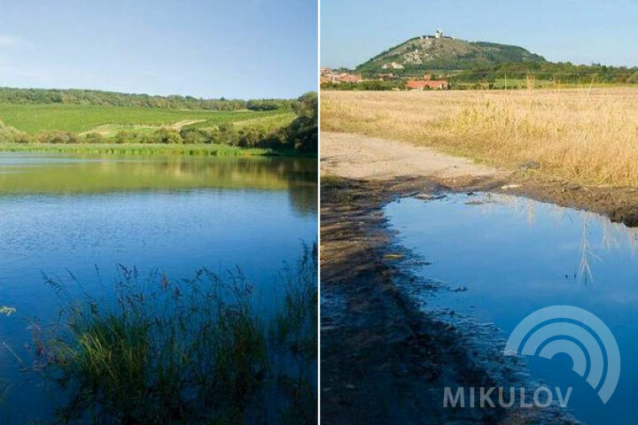 Horní Mušlovský rybník a pohled na Svatý kopeček v Mikulově